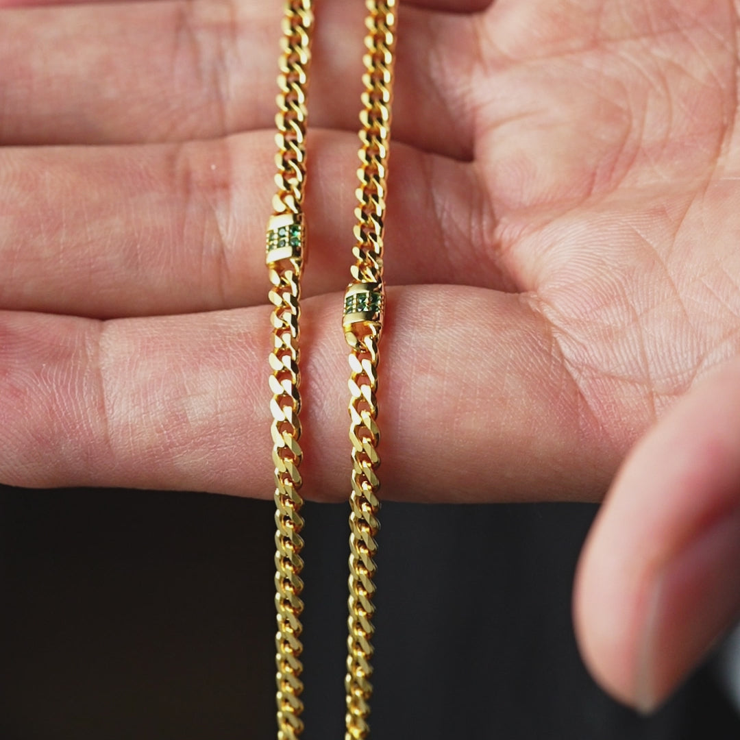 3 mm Golden Time Emerald Cuban Link Chain