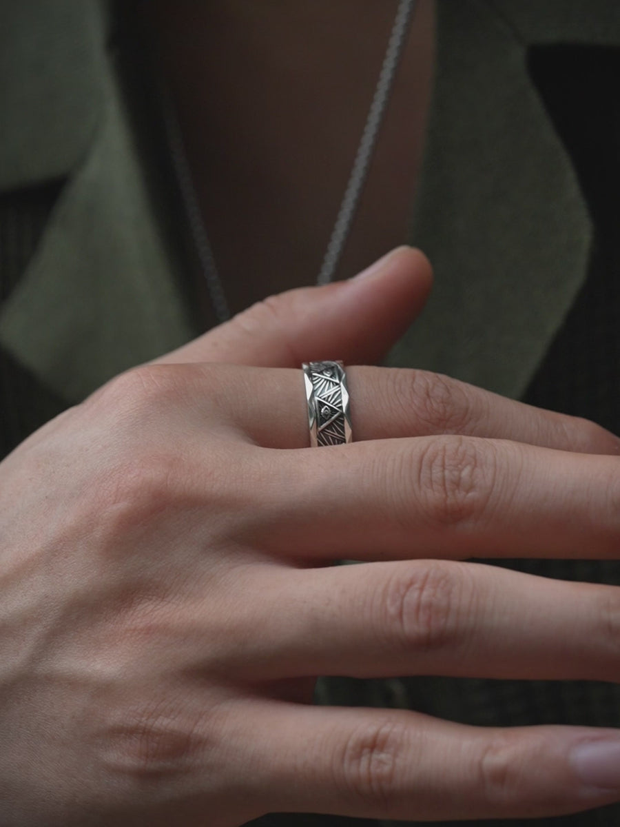 Vintage All Seeing Eye Ring Band - 925 Sterling Silver Masonic Jewelry ...