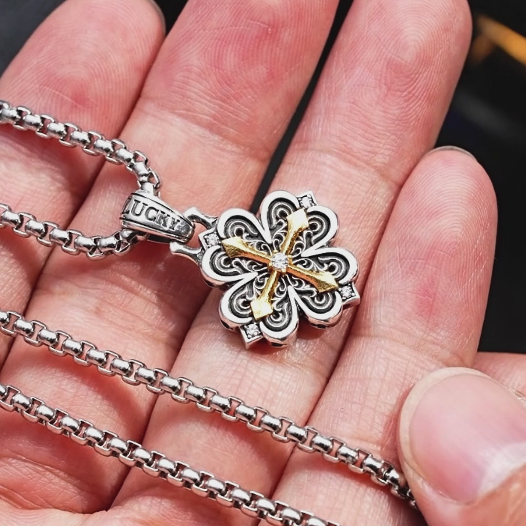 Vintage Two Tone Cross Clover Pendant