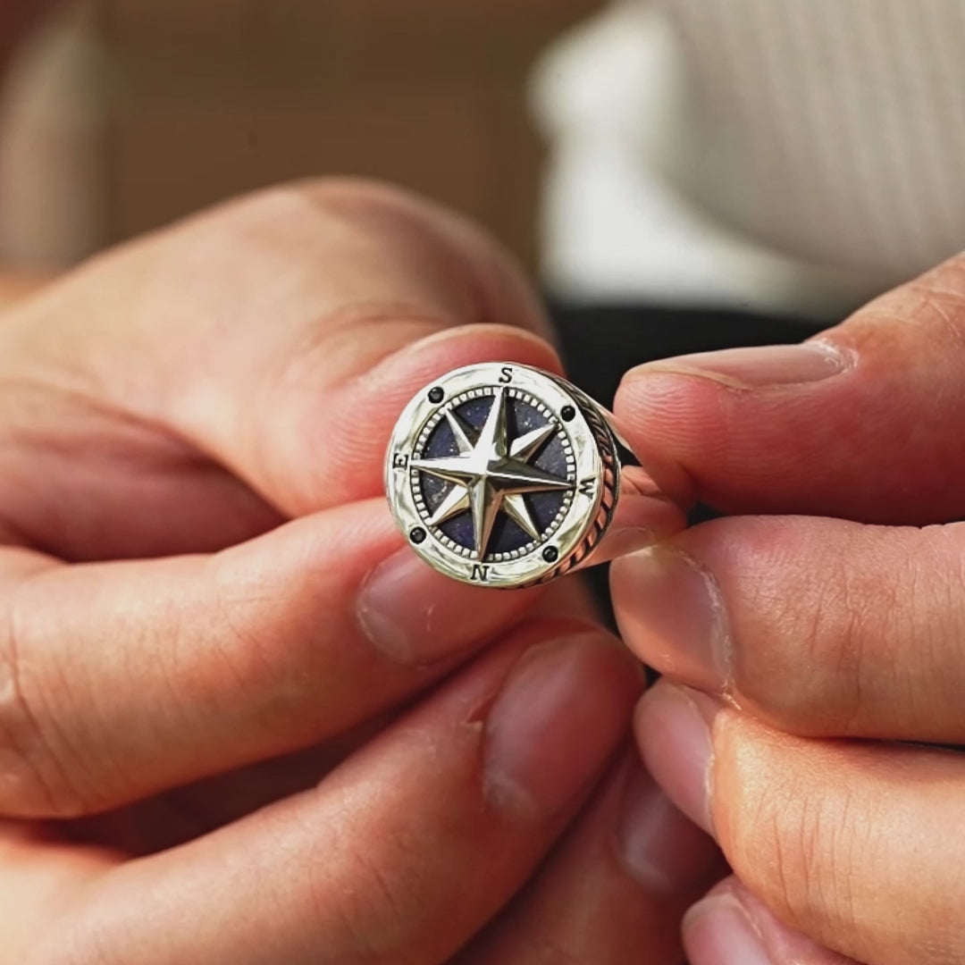 Lapis Lazuli Compass Star Signet Ring