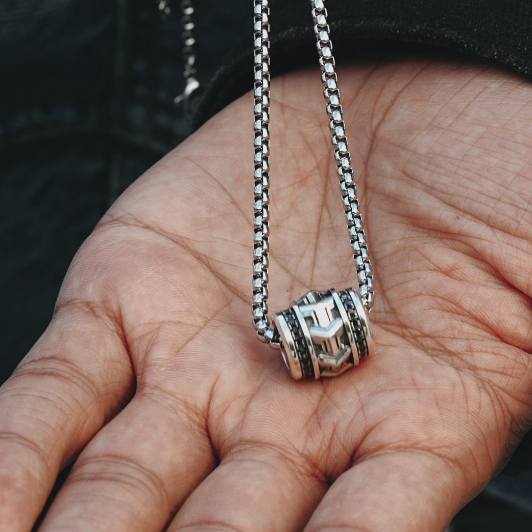 Armor Bead Black CZ Pendant Necklace