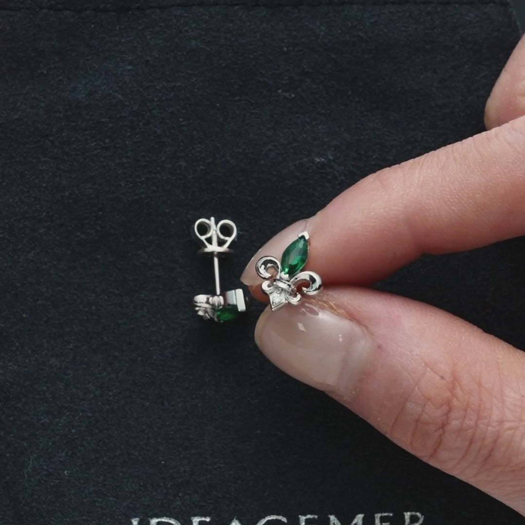 Fleur-de-lis Emerald Stud Earrings