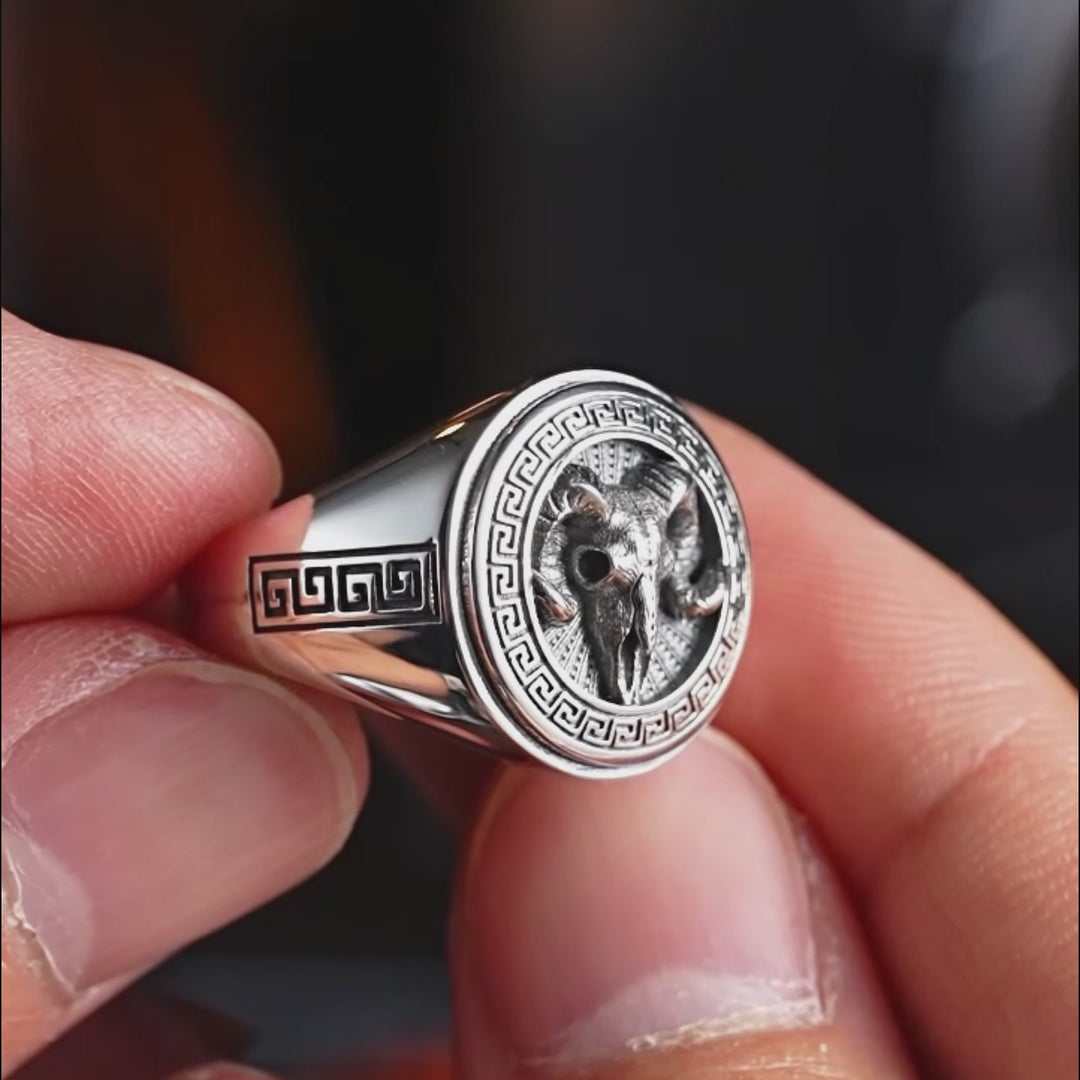 Vintage Ram Skull Medallion Ring