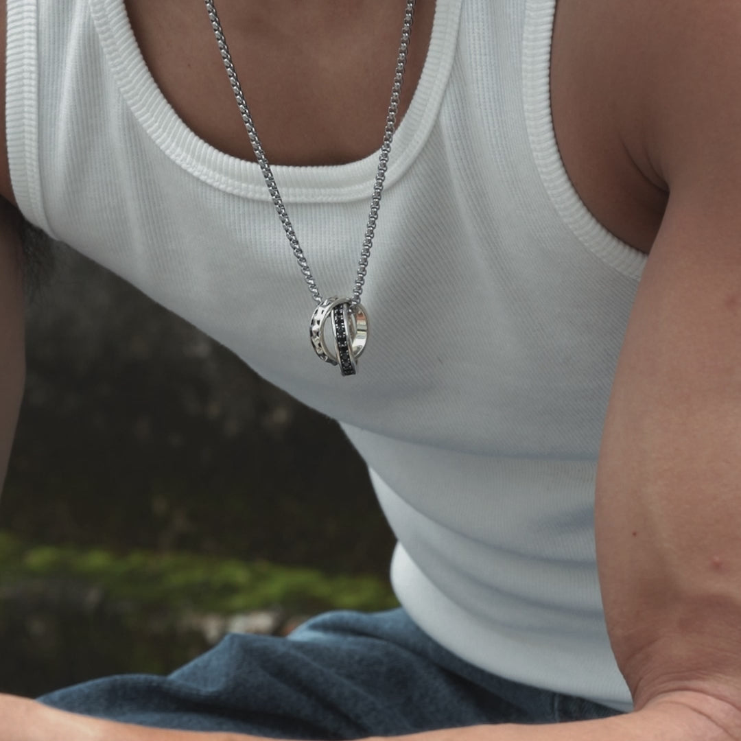 Armor & Black Double Ring Necklace