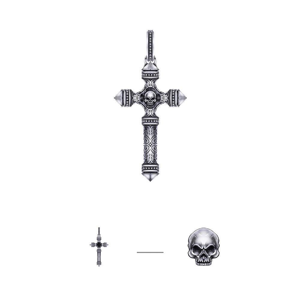 IDEAGEMER Skull Sterling Silver Cross Necklace Pendants