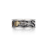 IDEAGEMER Feather Vintage Sterling Silver Rings