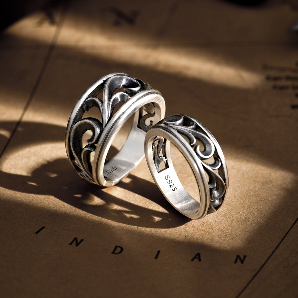 IDEAGEMER Couple Sterling Silver Vintage Rings