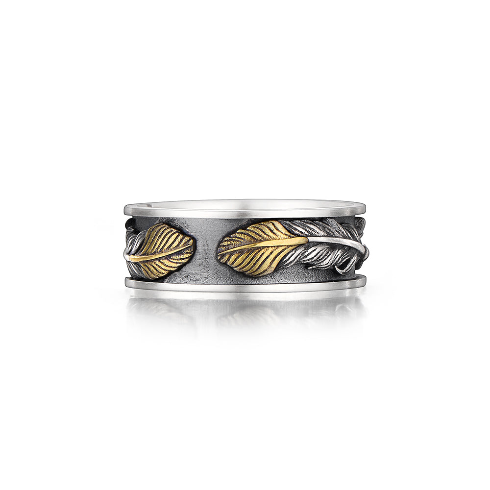 IDEAGEMER Feather Vintage Sterling Silver Rings