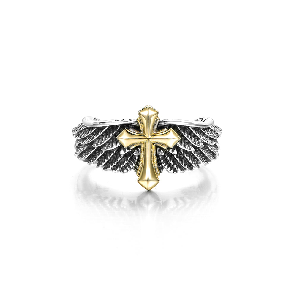 IDEAGEMER Angel Cross Sterling Silver Rings