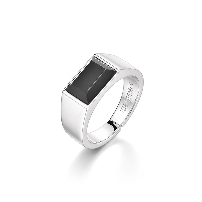IDEAGEMER Single End Ring Sterling Silver Black Onyx Rings