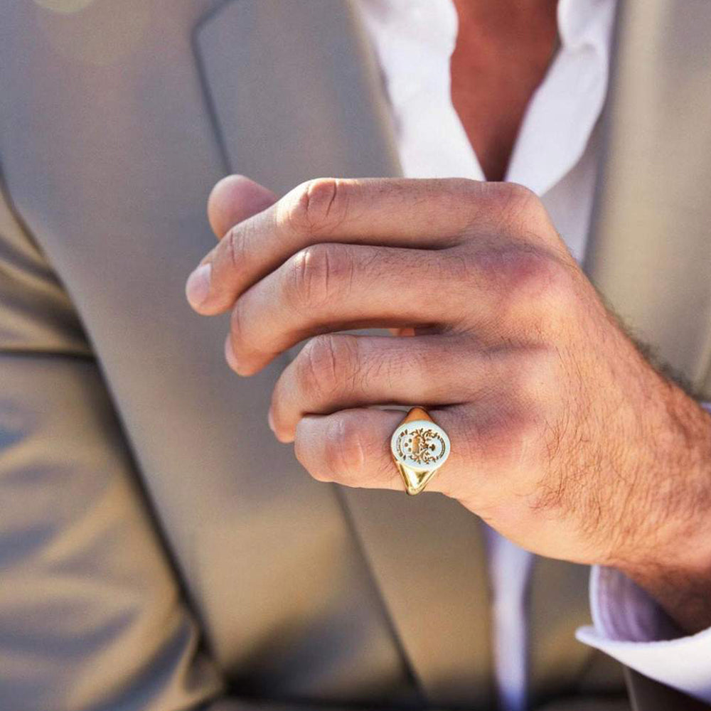 IDEAGEMER Sterling Silver Signet Men's Custom Rings