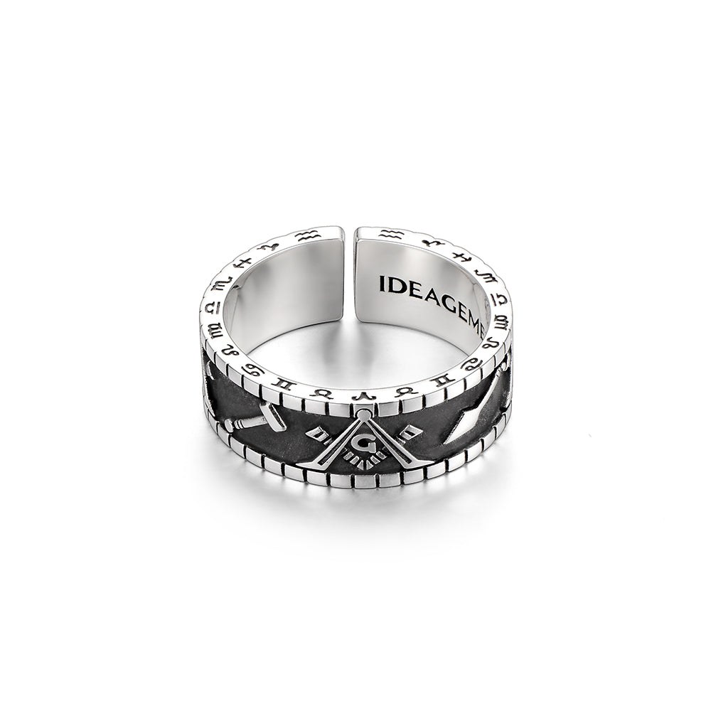 IDEAGEMER Master Masonic Historical Bible Sterling Silver Antique Finish Rings