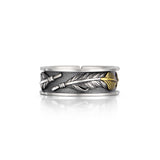 IDEAGEMER Feather Vintage Sterling Silver Rings