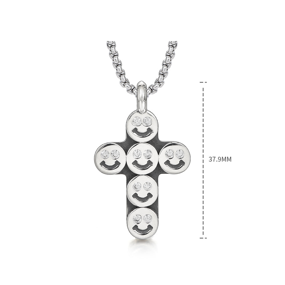 IDEAGEMER Smiley Sterling Silver Cross Necklace Pendants