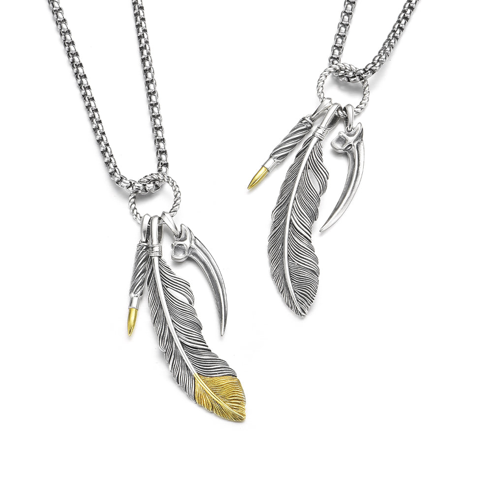 IDEAGEMER Feather Sterling Silver Necklace Vintage Pendants