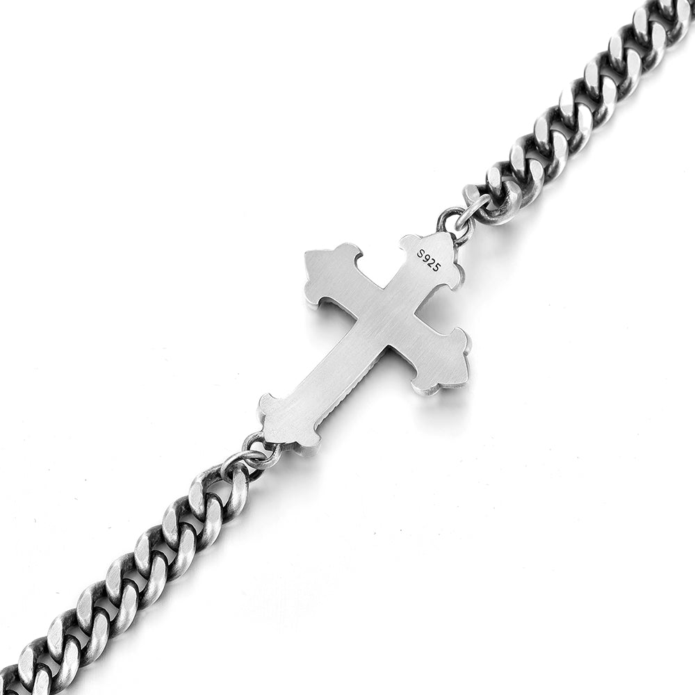 IDEAGEMER Cross Sterling Silver Cuban Chains