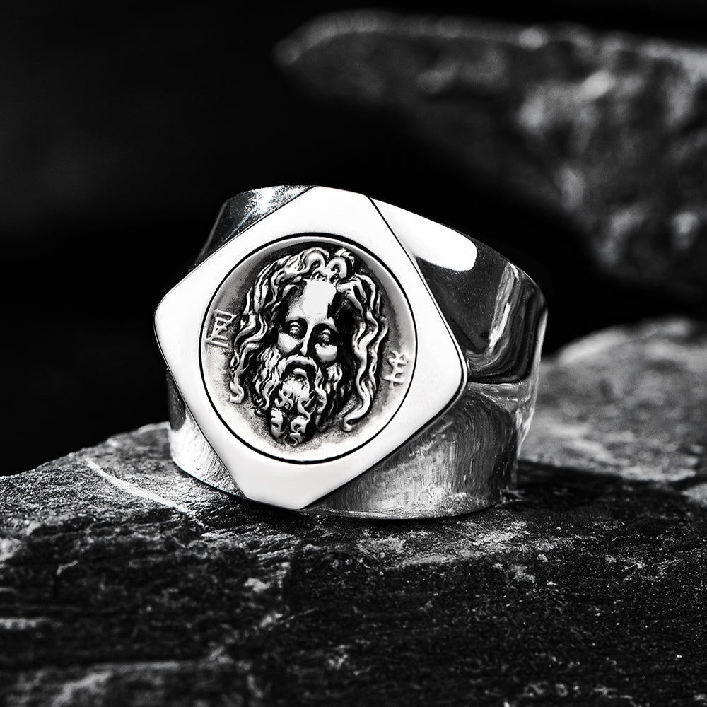 IDEAGEMER Sterling Silver Poseidon Vintage Rings