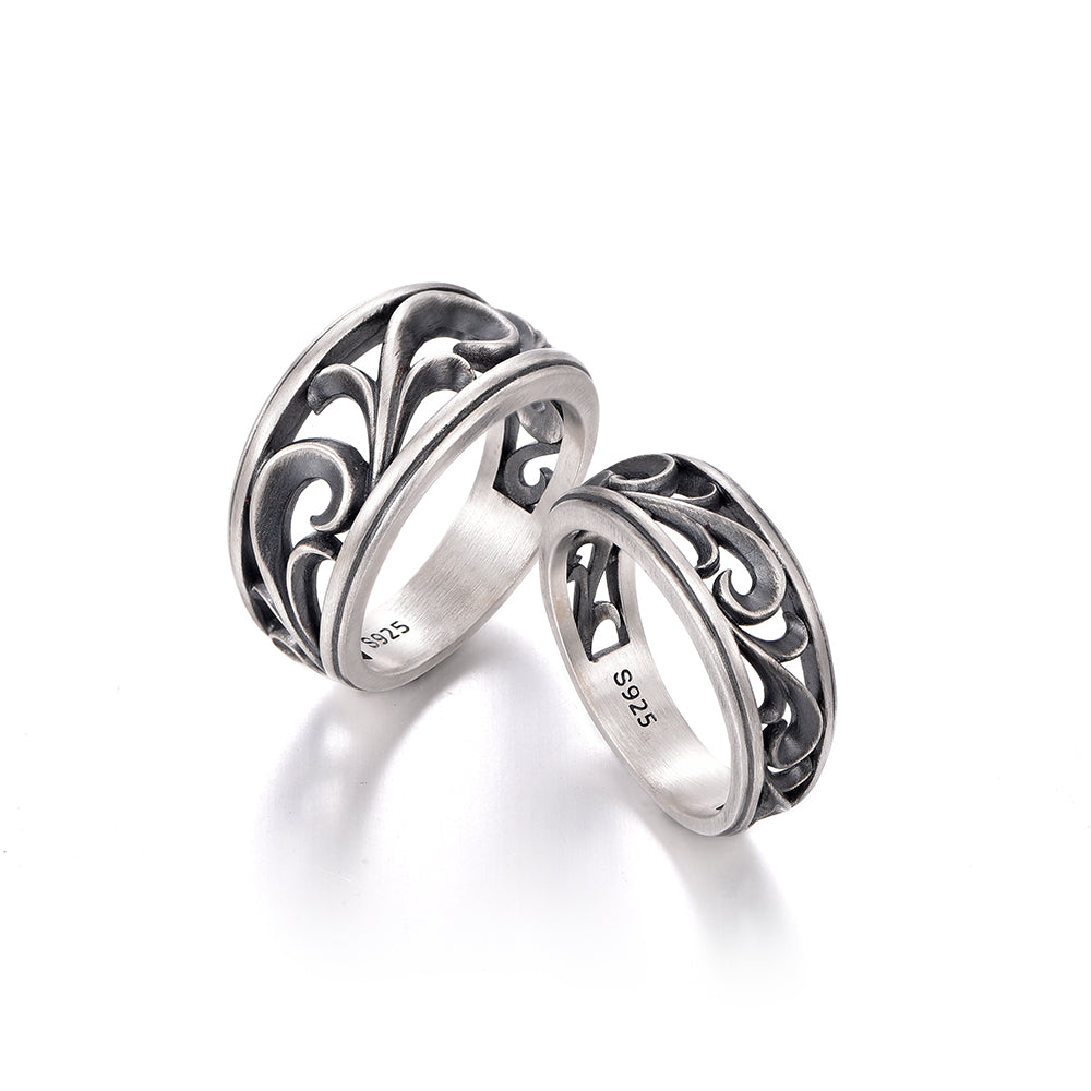 IDEAGEMER Couple Sterling Silver Vintage Rings