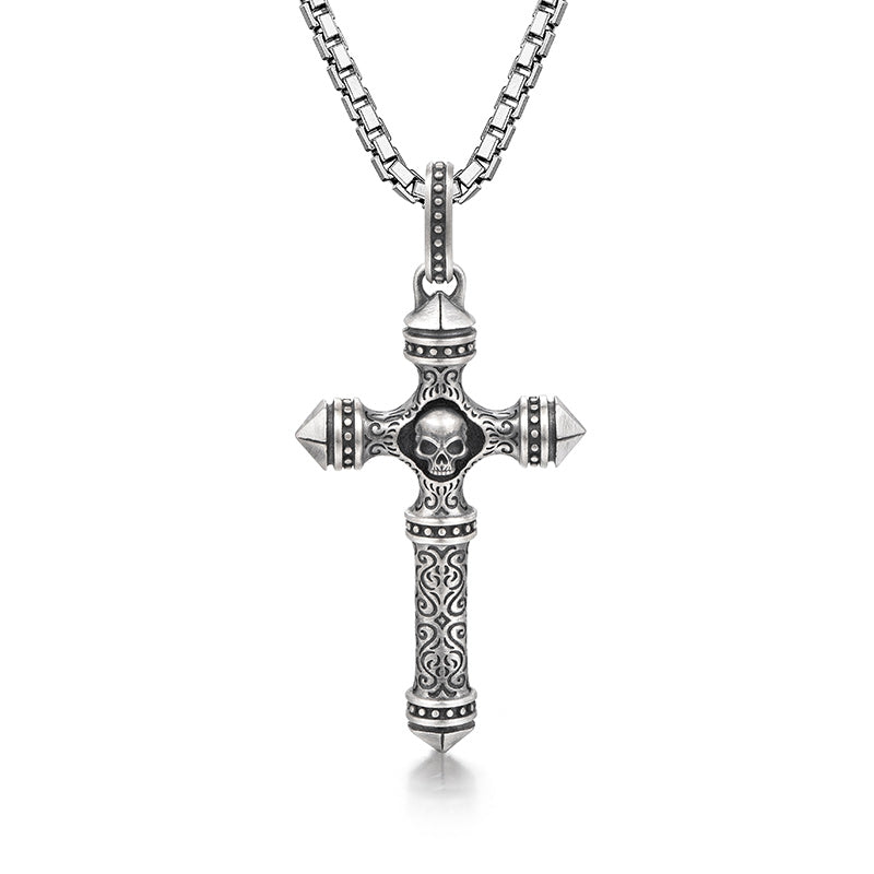 IDEAGEMER Skull Sterling Silver Cross Necklace Pendants